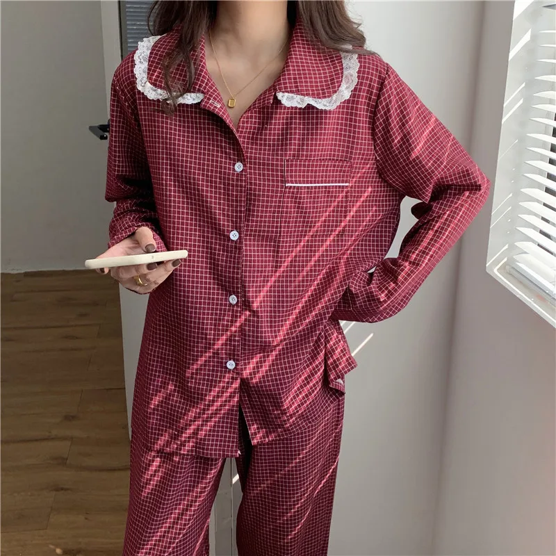 casual cute plaid home suit women pajamas set student home clothes lapel collar shirt pant 2 piece set lounge wear pijamas
casual cute plaid home suit women pajamas set student home clothes lapel collar shirt pant 2 piece set lounge wear pijamas