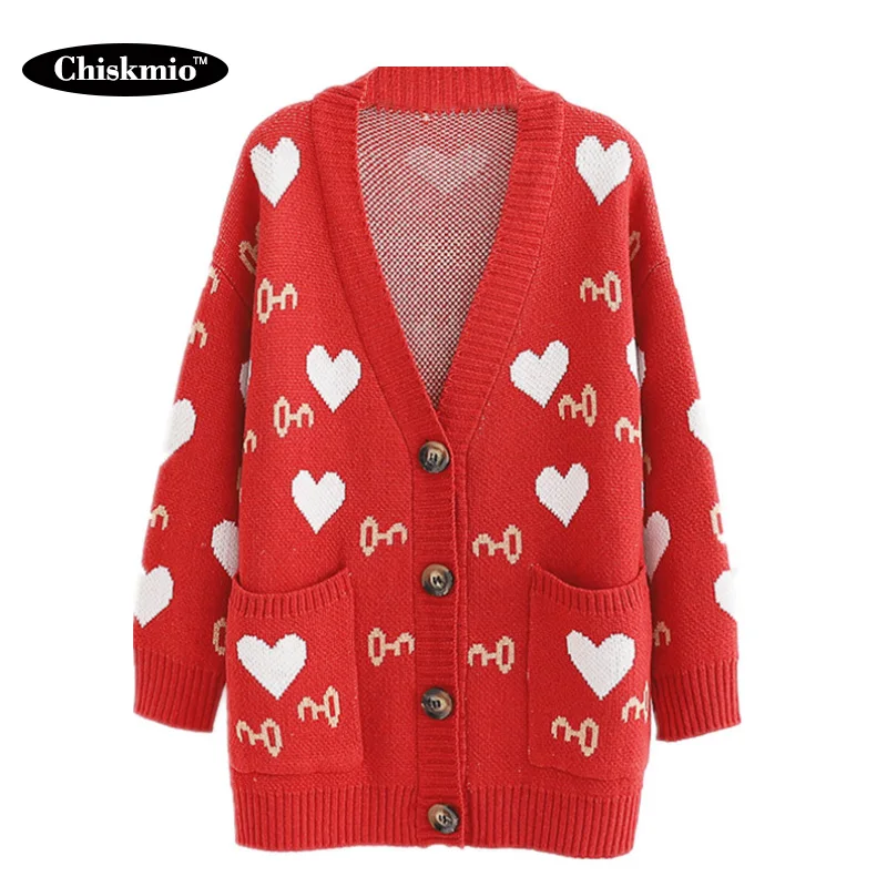 Korean Heart-Shaped Jacquard sweater Women Single-Breasted V-Neck Cardigans Pocket Design Outwear Woman Plus Size Sweet Knitwear 
Korean Heart-Shaped Jacquard sweater Women Single-Breasted V-Neck Cardigans Pocket Design Outwear Woman Plus Size Sweet Knitwear