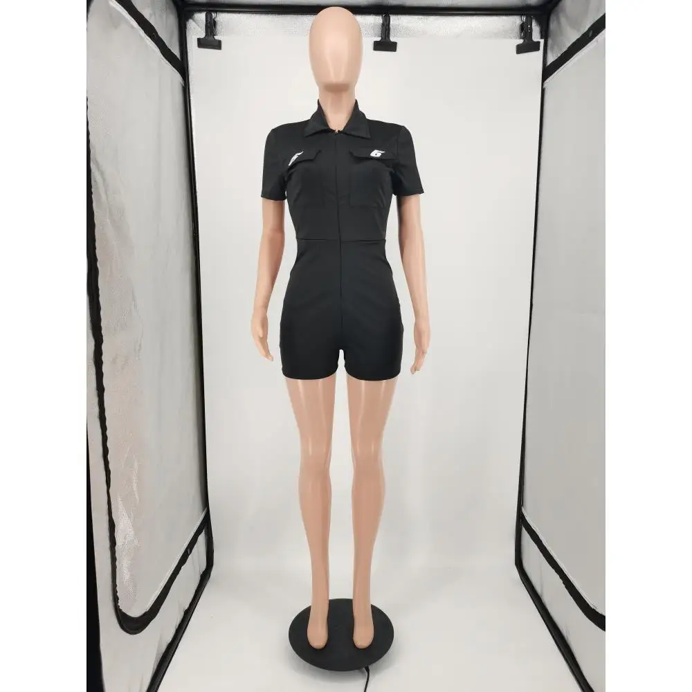 Women's Zipper Front Short Sleeve Straight Short Pants Sexy Deep V Neck Short Jumpsuit Casual Lapel Romper with Two Side Pockets
Women's Zipper Front Short Sleeve Straight Short Pants Sexy Deep V Neck Short Jumpsuit Casual Lapel Romper with Two Side Pockets