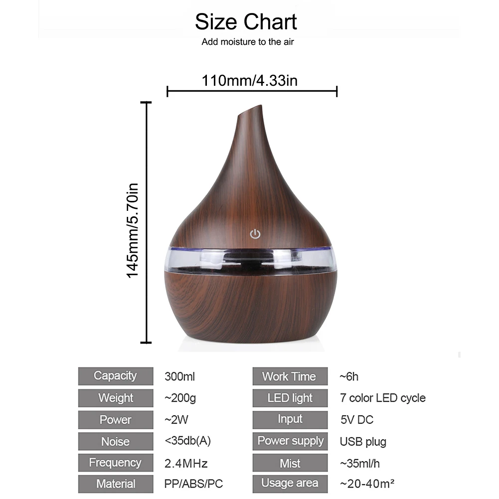 300ml humidifier ultrasonic essential oil diffuser silent operation aromatherapy USB sprayer with LED night light aroma diffuser
300ml humidifier ultrasonic essential oil diffuser silent operation aromatherapy USB sprayer with LED night light aroma diffuser