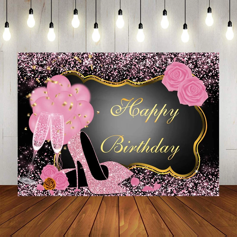 Sweet Pink Happy Birthday Backdrop Rose Shiny Sequin High Heels Champagne Golden Frame Party Photography Background Photo Studio
Sweet Pink Happy Birthday Backdrop Rose Shiny Sequin High Heels Champagne Golden Frame Party Photography Background Photo Studio