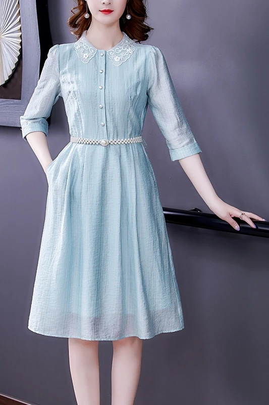 COIGARSAM 3XL Plus Size Three Quarter Sleeve Women Long dress New Spring Summer Peter pan Collar Dresses Light Blue 1806
COIGARSAM 3XL Plus Size Three Quarter Sleeve Women Long dress New Spring Summer Peter pan Collar Dresses Light Blue 1806