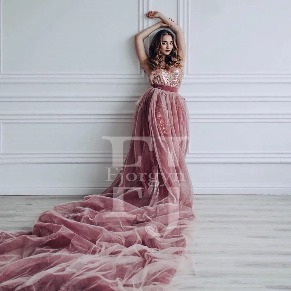 Two Piece Custom Made Sequins and Tulle Woman Formal Party Dresses Long Train Side Split Skirt for Photograph Summer Dress Robes
Two Piece Custom Made Sequins and Tulle Woman Formal Party Dresses Long Train Side Split Skirt for Photograph Summer Dress Robes