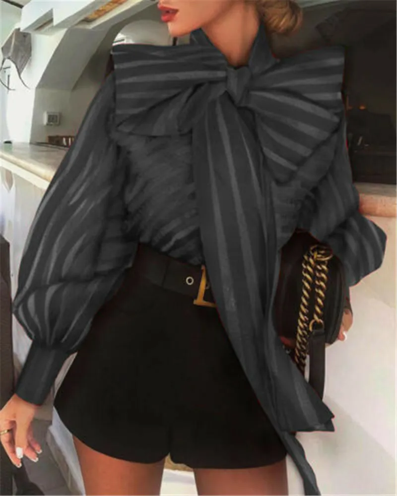 hirigin new Fashion Women Mesh Shirts female striped Casual Long Lantern Sleeve Tops ladies big bow loose Blouses 
hirigin new Fashion Women Mesh Shirts female striped Casual Long Lantern Sleeve Tops ladies big bow loose Blouses