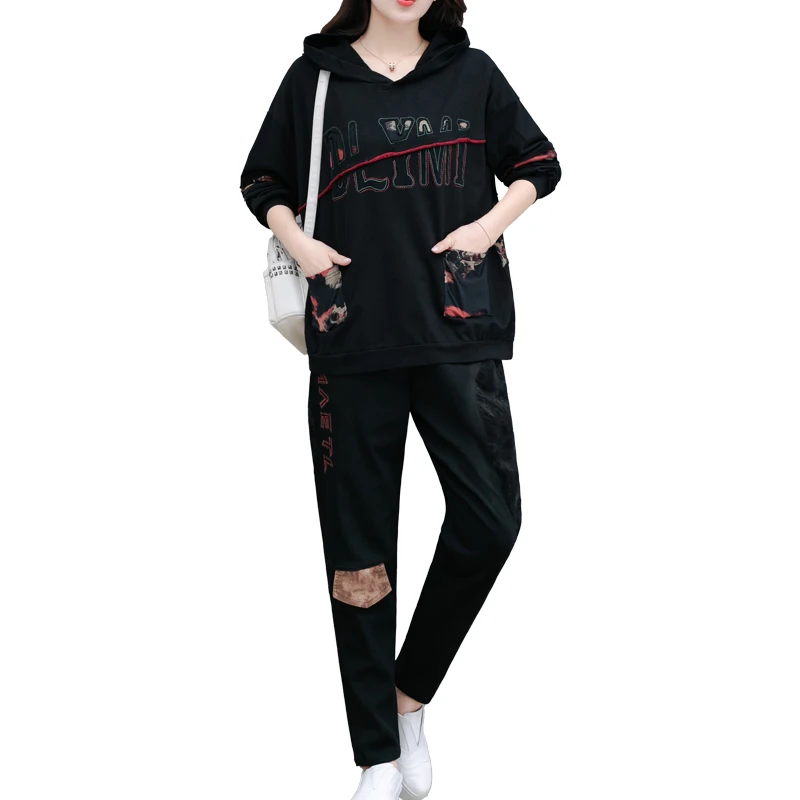 2020 autumn women's fashion loose letter embroidery printing Hoodie+pants suits female leisure two piece sets 
2020 autumn women's fashion loose letter embroidery printing Hoodie+pants suits female leisure two piece sets