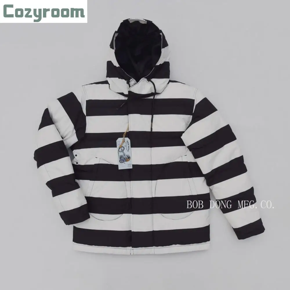 Cozyroom Prisoner Stripes Hooded Down Coat Men's Moto Biker Style Observer Parka
Cozyroom Prisoner Stripes Hooded Down Coat Men's Moto Biker Style Observer Parka