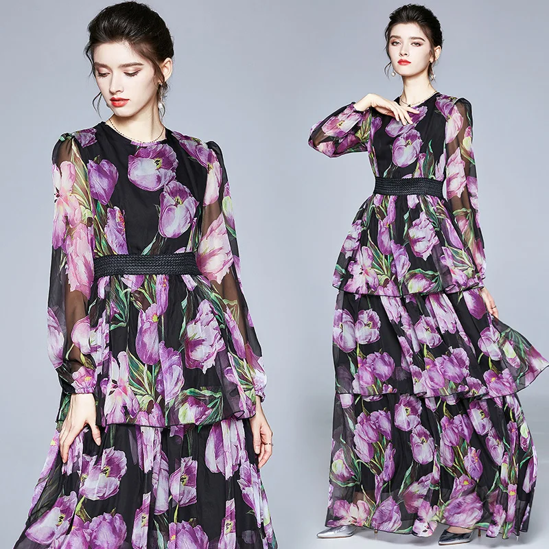 Women Chiffon Dress Summer 2021 New Elegant Fashion Tulip Printing O-Neck Long Sleeve Elastic Waist Cake Dress Party Dress
Women Chiffon Dress Summer 2021 New Elegant Fashion Tulip Printing O-Neck Long Sleeve Elastic Waist Cake Dress Party Dress