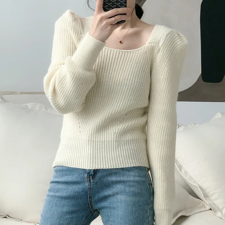 Women's Knit Shirt Square Collar Puff Sleeve Autumn / Winter Pullover Bottoming Shirt Slim-Fit Slimming Knitting Top
Women's Knit Shirt Square Collar Puff Sleeve Autumn / Winter Pullover Bottoming Shirt Slim-Fit Slimming Knitting Top