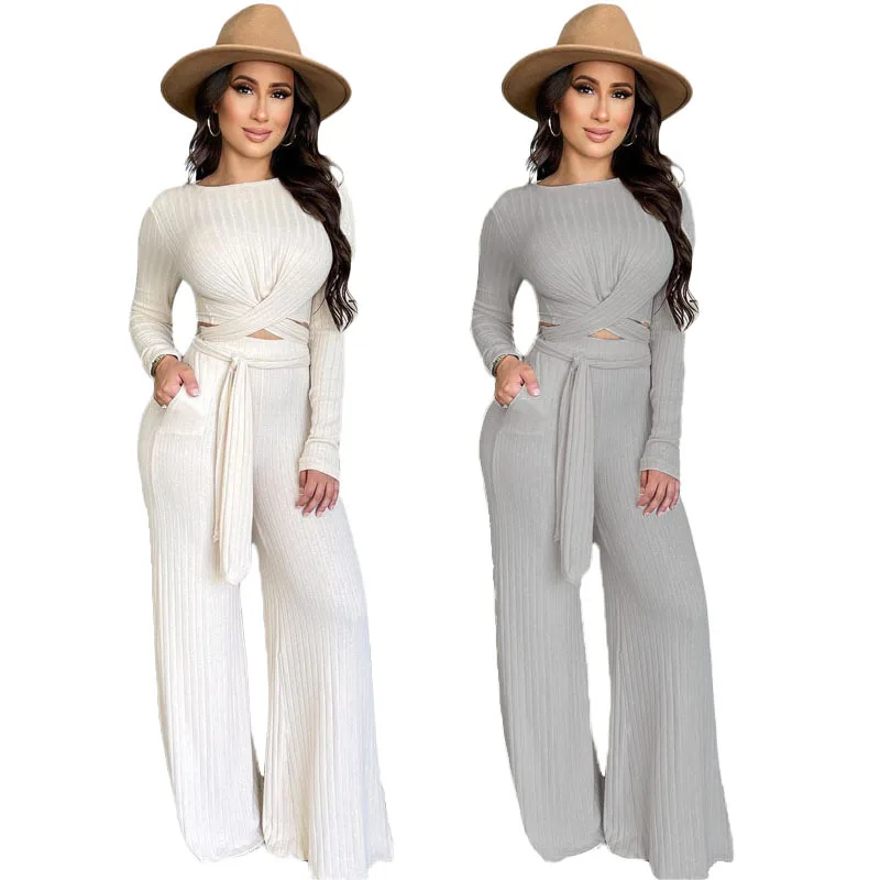 2021 autumn winter women's two piece set pit strip irregular bandage sexy long sleeve Wide Leg Pants Set
2021 autumn winter women's two piece set pit strip irregular bandage sexy long sleeve Wide Leg Pants Set