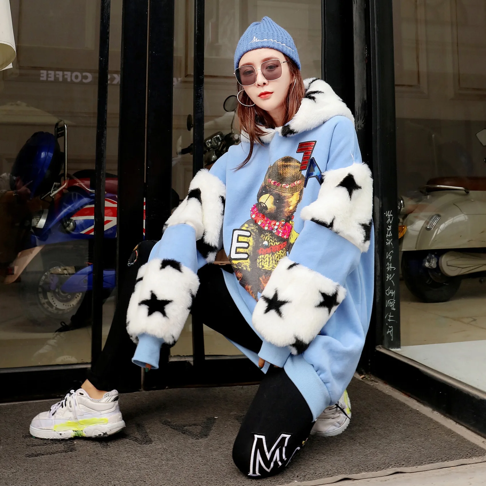 Новые женские толстовки свободные рождественские блестки harajuku милые пуховые
