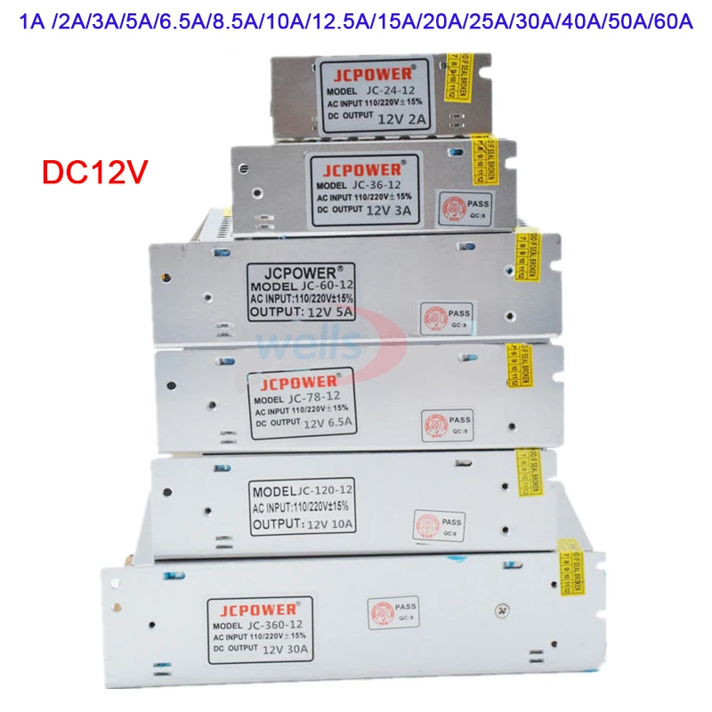 Оптовая продажа DC12V Светодиодный источник питания 1A /2A/3A/5A/8.5A/10A/12.5A/15A/20A/25A/30A/40A/50A/60A