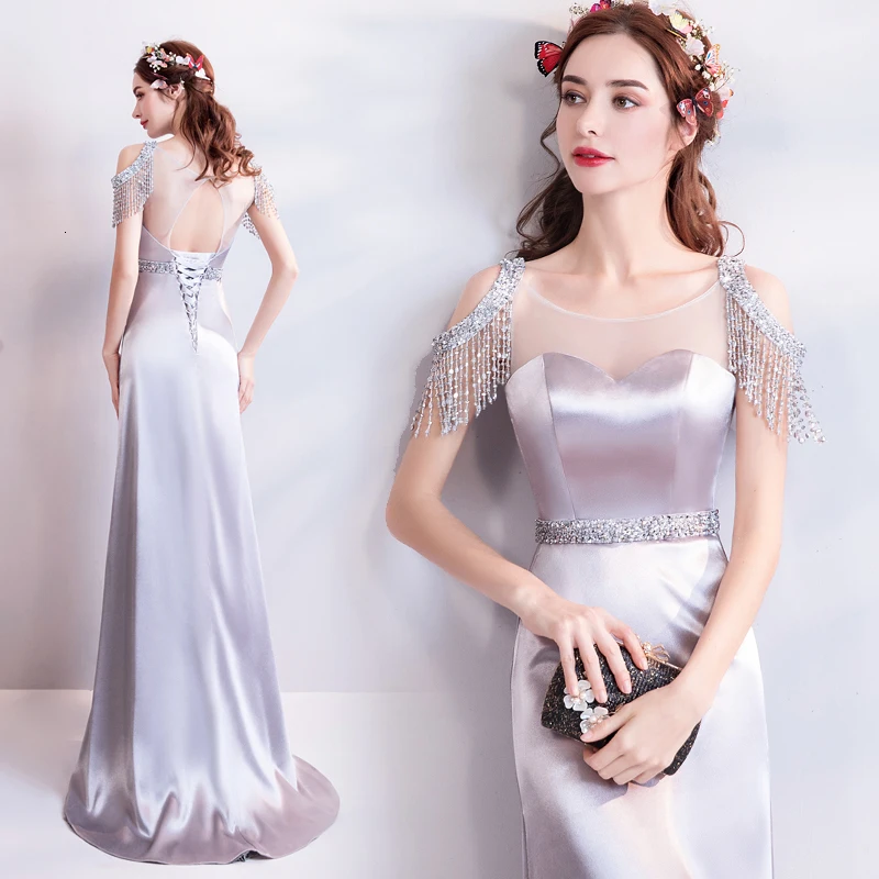 Evening Dress Temperament Lady Of Quality Silver Fish Tail Marry Toast Serve Banquet Dresses 
Evening Dress Temperament Lady Of Quality Silver Fish Tail Marry Toast Serve Banquet Dresses