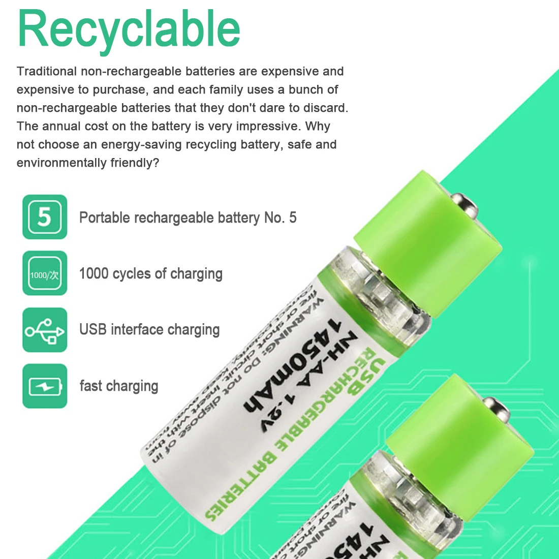 High capacity 1450mAh battery and Cable NI-MH AA USB Rechargeable li-ion battery for remote control mouse small fan Electric toy
High capacity 1450mAh battery and Cable NI-MH AA USB Rechargeable li-ion battery for remote control mouse small fan Electric toy