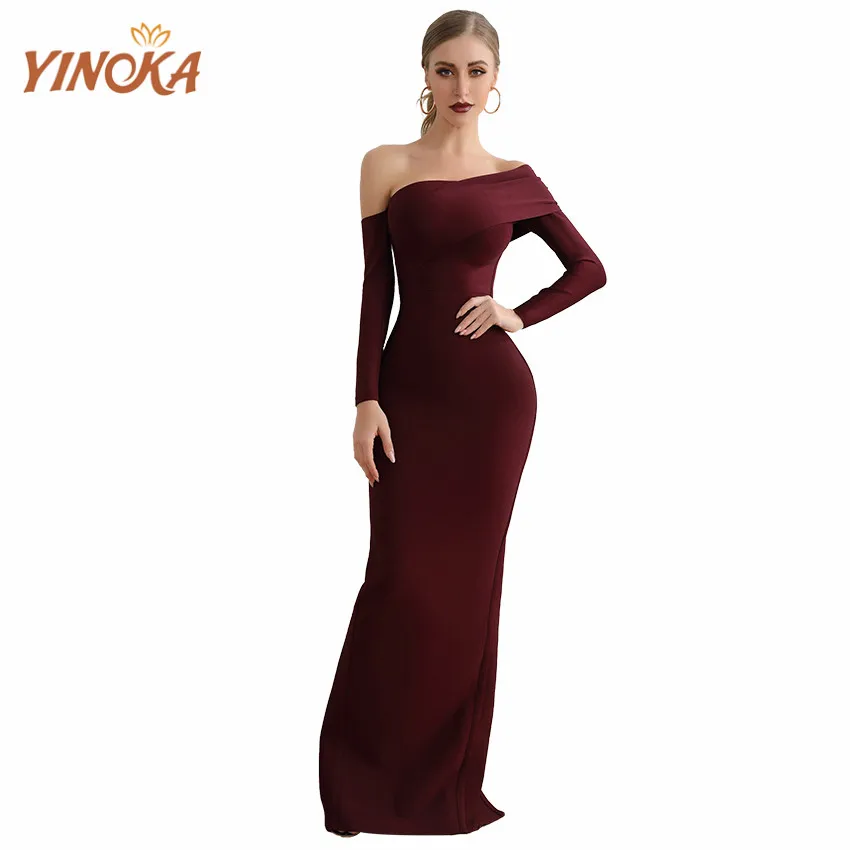 Женское облегающее платье Yinoka элегантное из искусственного шелка винного