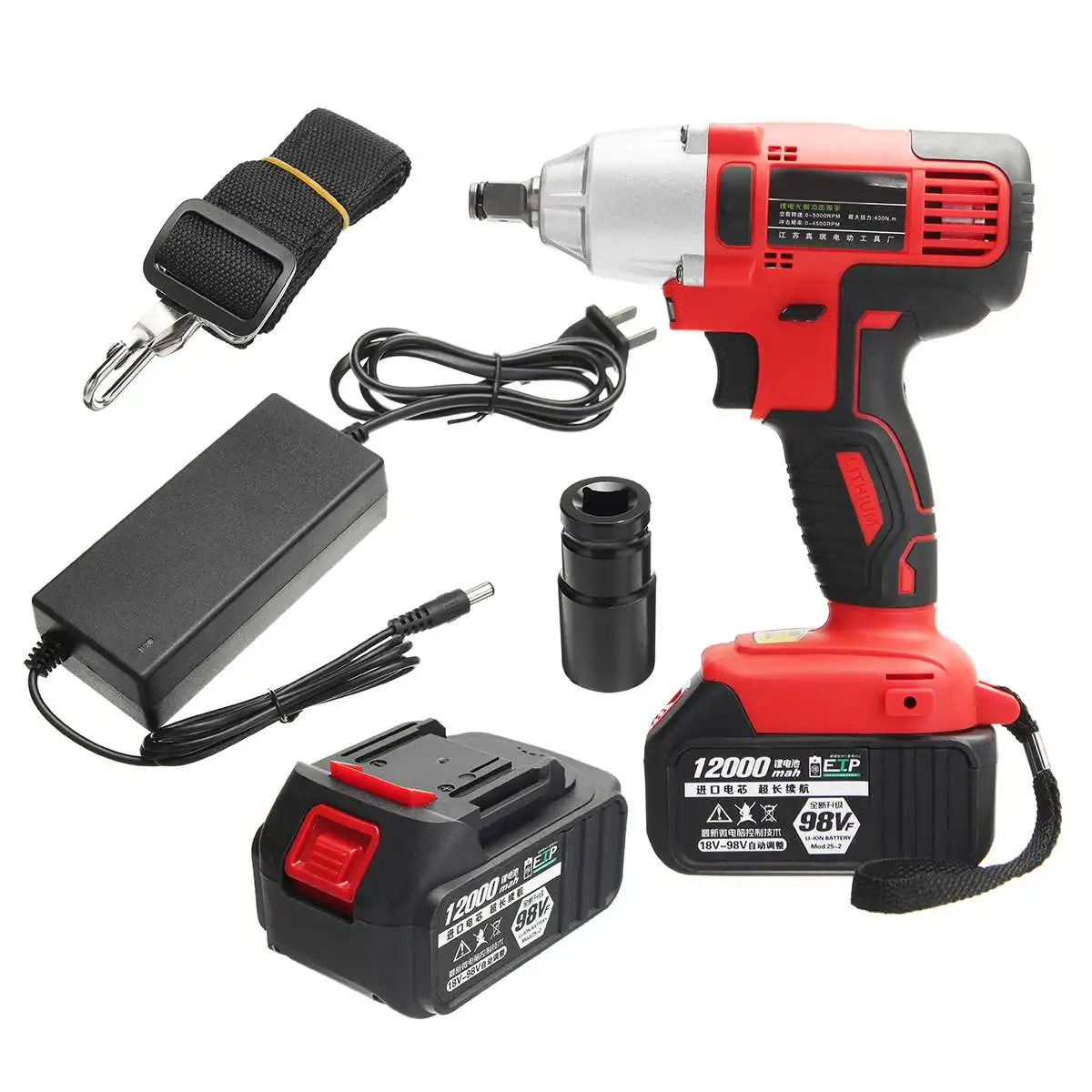 

98V Impact Wrench Brushless Cordless Electric Wrench 400Nm Torque with 2 Pcs Rechargeable Lithium-Ion Battery Power Tools