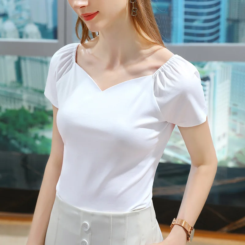 Short sleeve T-shirt women's 2021 summer new one shoulder mercerized cotton T-shirt French top
Short sleeve T-shirt women's 2021 summer new one shoulder mercerized cotton T-shirt French top