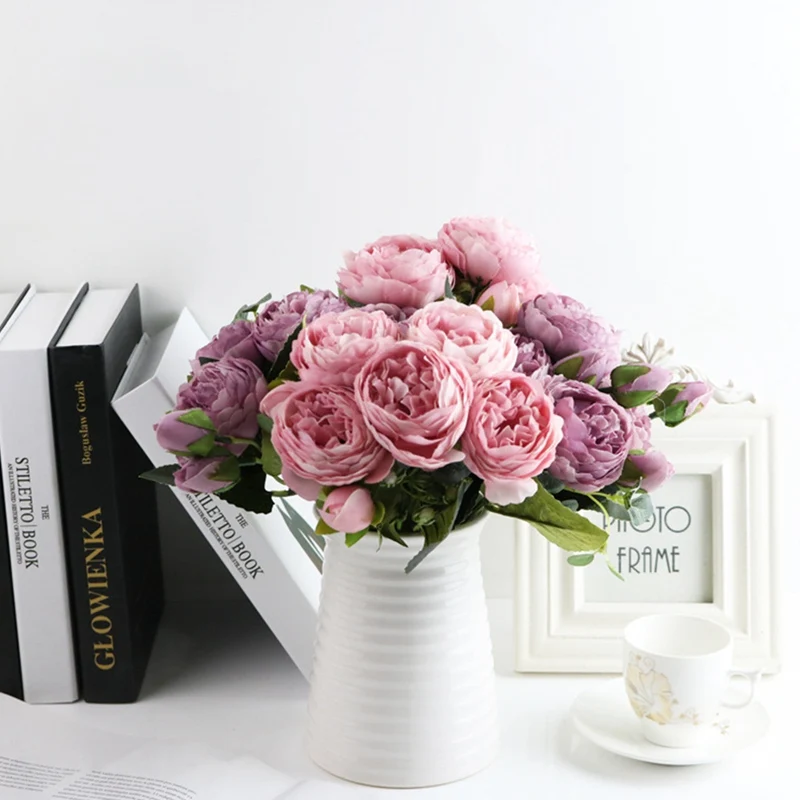 Шелковый букет с розой 30 см искусственные цветы сделай сам пионами для невесты