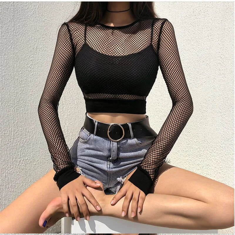 Women Crop Top Tees Sexy Black Hollow Out Mesh Skinny Summer Basic Tops Fishnet Short T-shirt Homme Black
Women Crop Top Tees Sexy Black Hollow Out Mesh Skinny Summer Basic Tops Fishnet Short T-shirt Homme Black