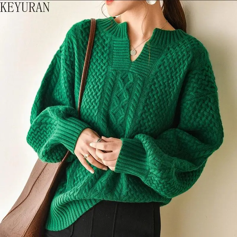2021 Autumn Winter Cashmere Sweater Woman Retro Green V-neck Long Sleeve Pullover Women Oversized Knitted Sweaters Female Jumper
2021 Autumn Winter Cashmere Sweater Woman Retro Green V-neck Long Sleeve Pullover Women Oversized Knitted Sweaters Female Jumper