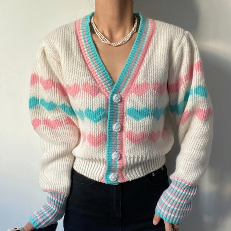Cute Color matching striped love cardigan Women vintage sweater jacket 2021 autumn short knit sweater top student cardigan tops
Cute Color matching striped love cardigan Women vintage sweater jacket 2021 autumn short knit sweater top student cardigan tops