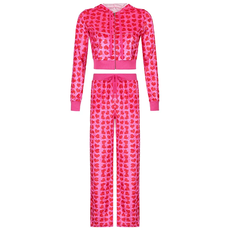 ArtSu Heart Velour Tracksuit Set 2021 Casual Crop Top And Pants Long High Waist Streetwear Y2K Women Suits Pink 2 Piece Sets
ArtSu Heart Velour Tracksuit Set 2021 Casual Crop Top And Pants Long High Waist Streetwear Y2K Women Suits Pink 2 Piece Sets