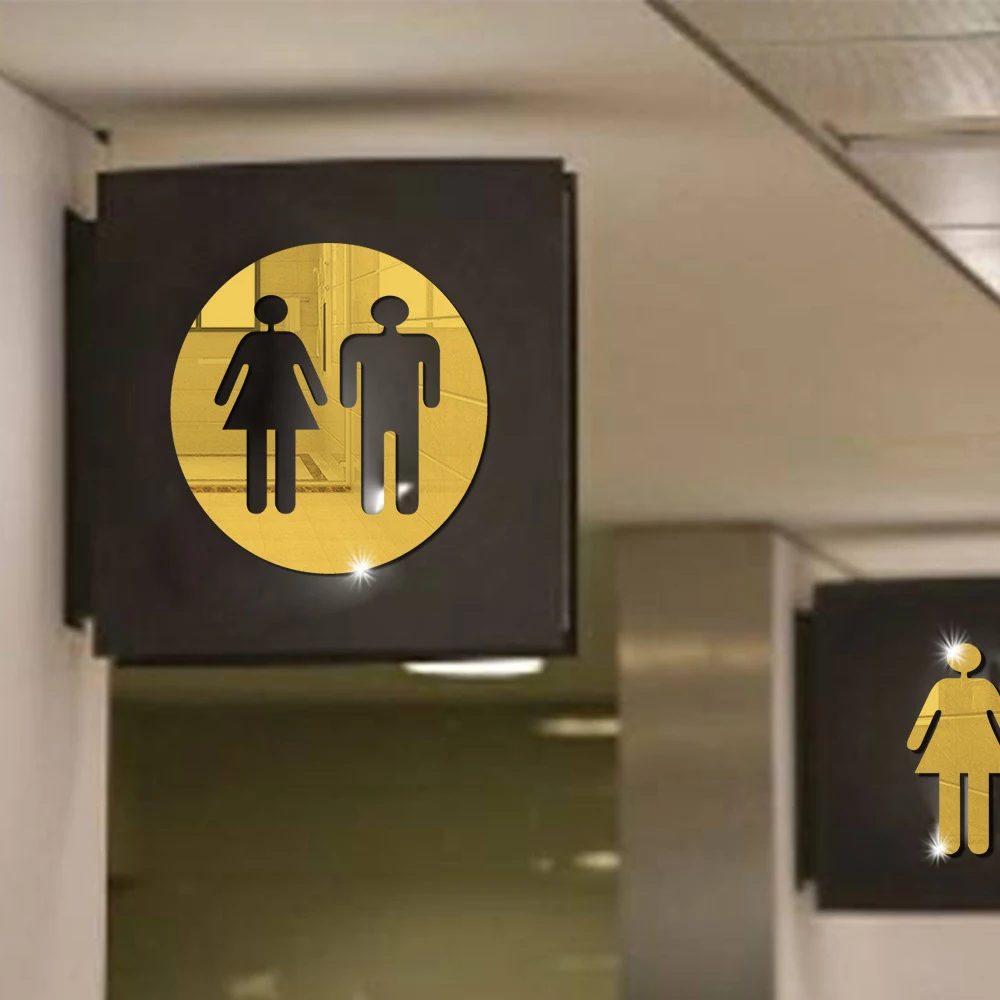 3D Мужская и женская знак входа в туалет зеркальная поверхность наклейки на стену