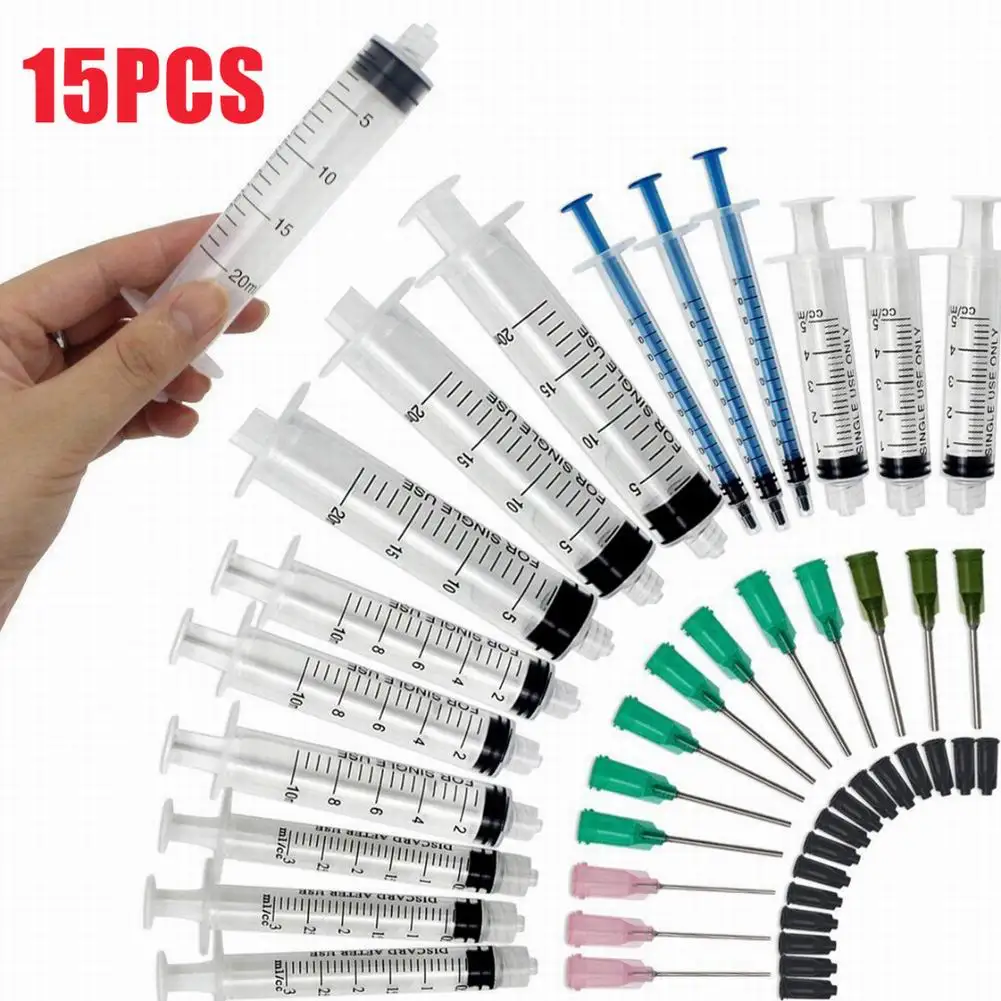 15pcs Syringes Set 14/16/20GA Blunt Tip Needle with Caps Luer Slip Glue Applicator Multi-functional Refilling and Measuring Tool
15pcs Syringes Set 14/16/20GA Blunt Tip Needle with Caps Luer Slip Glue Applicator Multi-functional Refilling and Measuring Tool