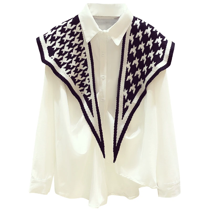2021 Spring Long Sleeve Shirt Women's Top Knitted Plaid Shawl +Casual White Blouse Ladies Blusas Two-Piece Nancylim
2021 Spring Long Sleeve Shirt Women's Top Knitted Plaid Shawl +Casual White Blouse Ladies Blusas Two-Piece Nancylim