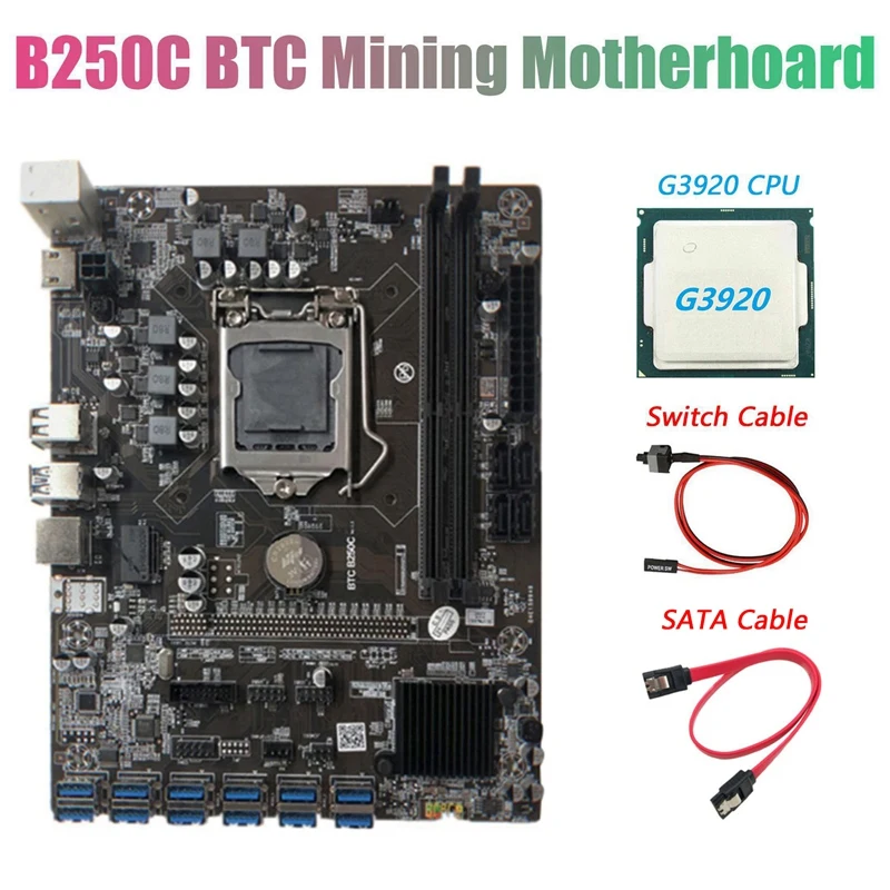 B250C BTC Mining Motherboard with G3920 CPU+Switch Cable+SATA Cable 12XPCIE to USB3.0 Graphics Card Slot LGA1151 for BTC
B250C BTC Mining Motherboard with G3920 CPU+Switch Cable+SATA Cable 12XPCIE to USB3.0 Graphics Card Slot LGA1151 for BTC