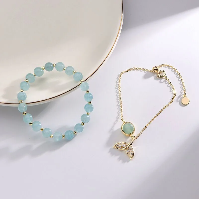 Natural Aquamarine Bracelet Girl Sweet Mineral Jewelry Transfer Bead Hand String Fish Tail Double Layer Bracelet Fashion Jewelry
Natural Aquamarine Bracelet Girl Sweet Mineral Jewelry Transfer Bead Hand String Fish Tail Double Layer Bracelet Fashion Jewelry
