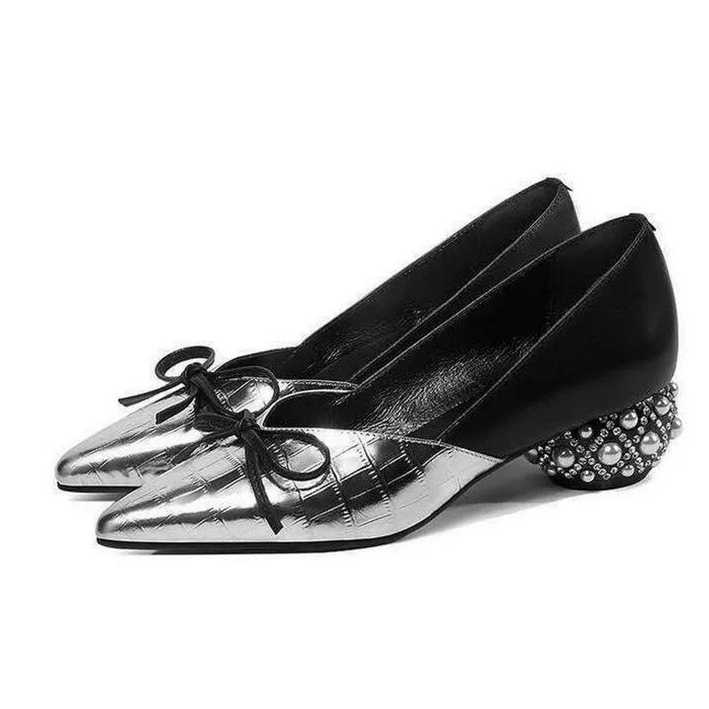 Thick Heel Single Shoes Woman MID Heels Women 2020 Autumn Work Shoe Female Footware Soft Leather Bowtie Pointed Toes SILVER
Thick Heel Single Shoes Woman MID Heels Women 2020 Autumn Work Shoe Female Footware Soft Leather Bowtie Pointed Toes SILVER