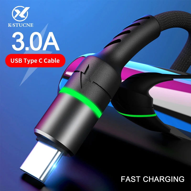 USB Type C кабель для быстрой зарядки 3 А светодиодный Xiaomi Redmi Huawei Samsung|Кабели