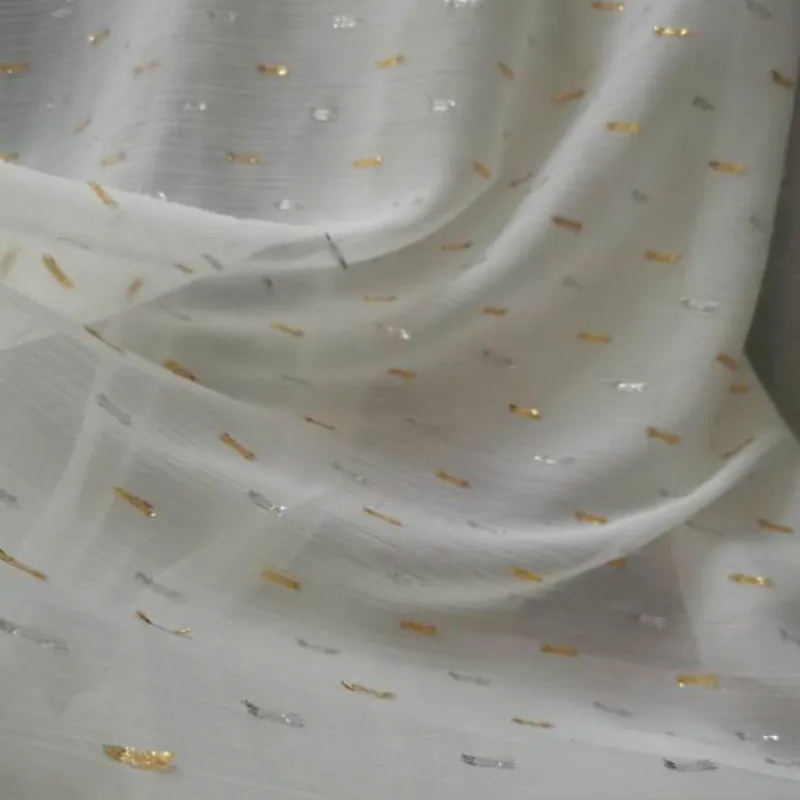 Metallic Crepe Chiffon Glittery Silver Golden Dots Fabric Soft Breathable Crinkle Chiffon Dress
Metallic Crepe Chiffon Glittery Silver Golden Dots Fabric Soft Breathable Crinkle Chiffon Dress