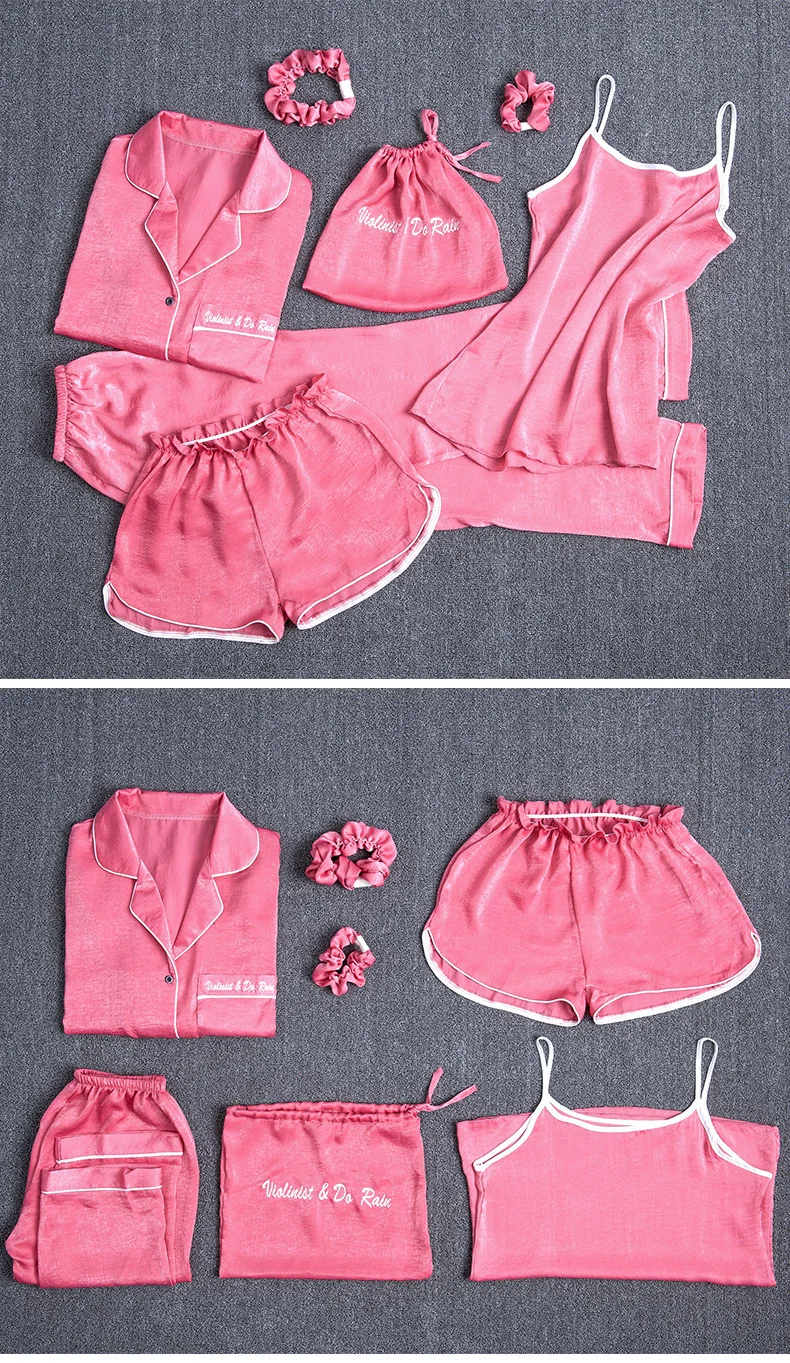 

2020 autumn Sweet Women Pajamas V-Neck Nightdrss+Shots+Long Sleeve Section Pajama Set Female Summer Sleepwear