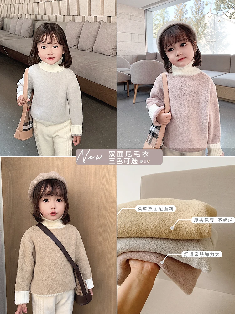 Двойной шерстяной свитер для девочек Новинка 2019 года Зимний пуловер детский