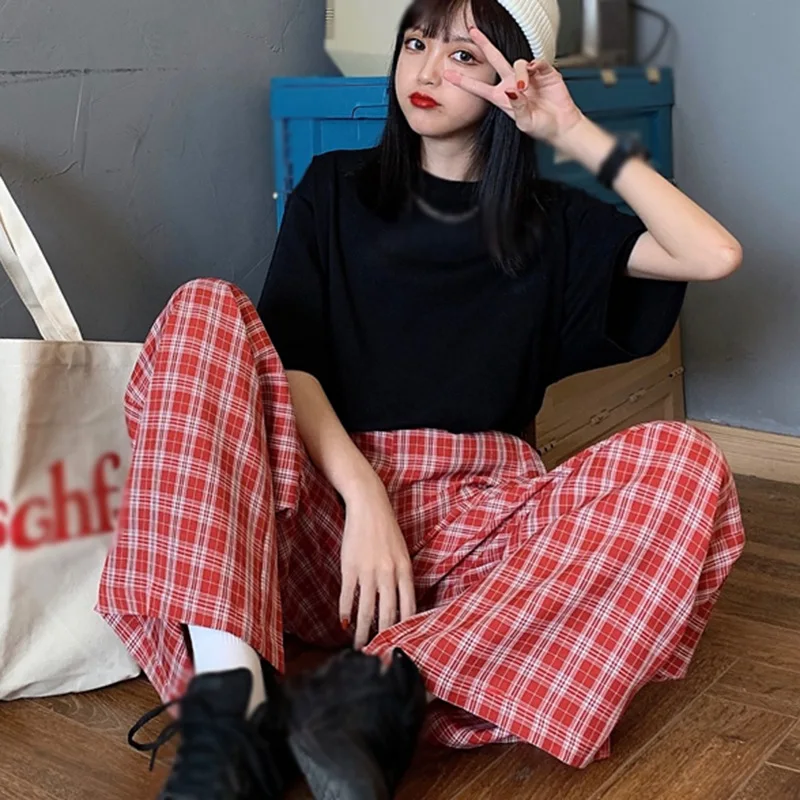 Vintage Plaid Pants Plus Size High Waist Loose Casual Wide Leg Pants Summer Elastic Waist Female Trousers Fashion Streetwear
Vintage Plaid Pants Plus Size High Waist Loose Casual Wide Leg Pants Summer Elastic Waist Female Trousers Fashion Streetwear