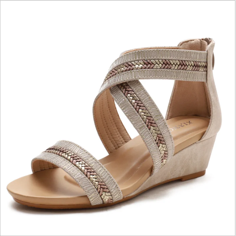 2021 Summer Slope Heel Sandals Casual All-match Female Non-slip Word with Open Toe Roman Shoes Rear Zipper Women's Shoes XM058
2021 Summer Slope Heel Sandals Casual All-match Female Non-slip Word with Open Toe Roman Shoes Rear Zipper Women's Shoes XM058