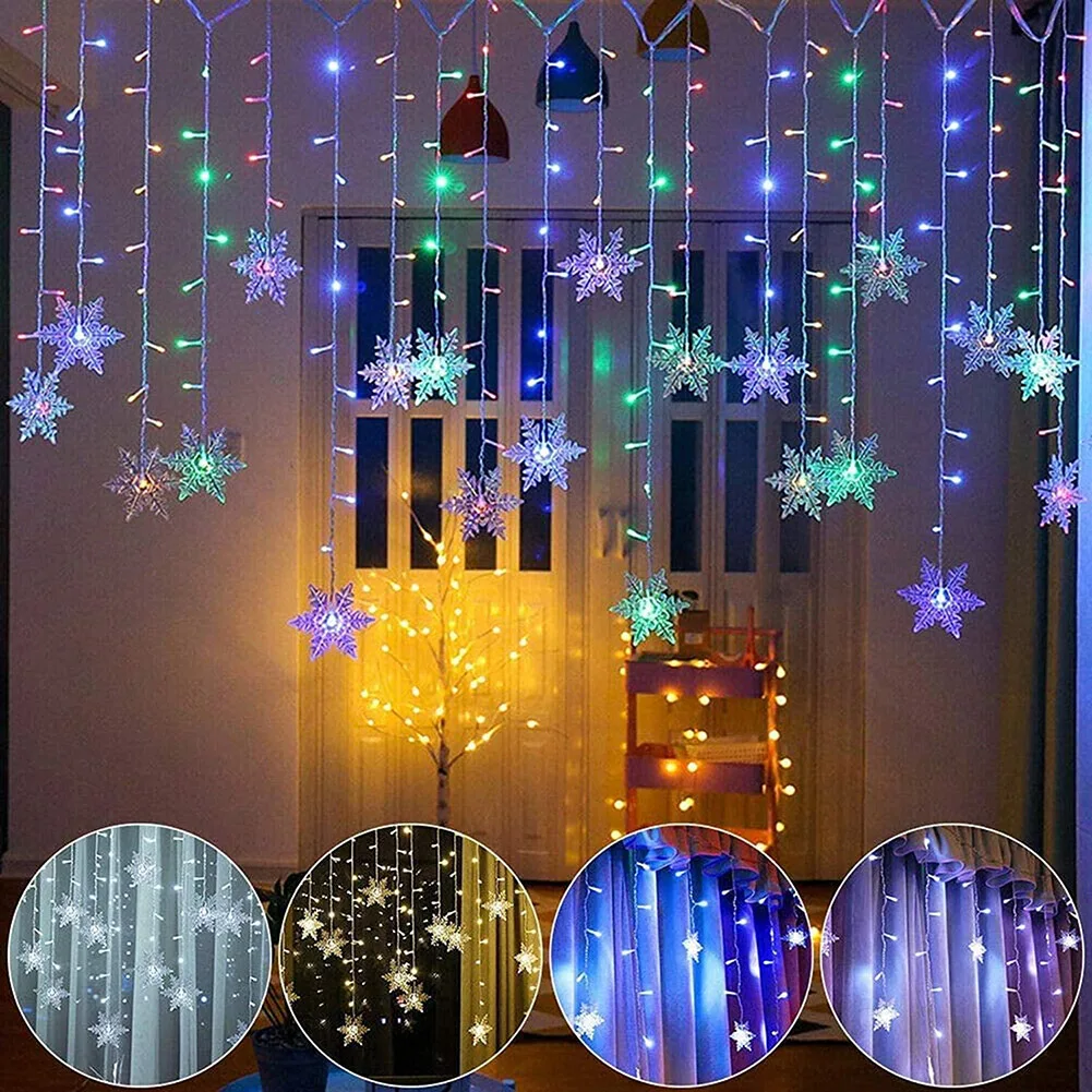 

СВЕТОДИОДНАЯ Гирлянда со снежинками, мигающие огни, Рождественское украшение, 3,5 М, 96 волшебных ламп, водонепроницаемая светодиодная гирлян...