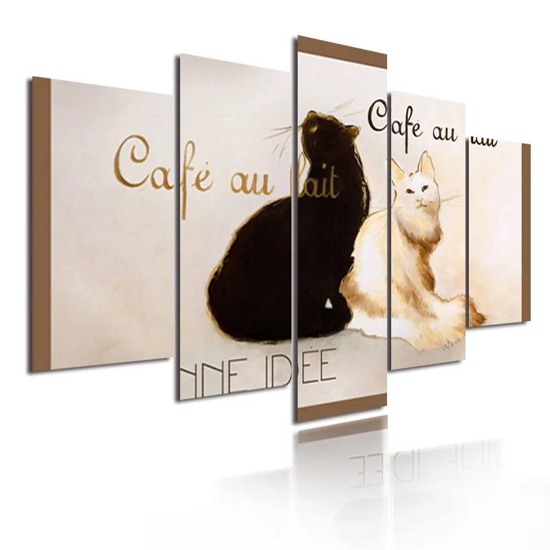 

Nordic Minimalism Cute Cat Five Pieces Posters Hd Print Canvas Painting Photos Living Room Home Decorations Wall Art Frameless