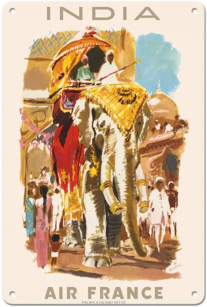 Island Art India - Elephant Carriage Travel Poster by Georges Beuville c.1950s - 8in x 12in Vintage Metal Tin Sign
Island Art India - Elephant Carriage Travel Poster by Georges Beuville c.1950s - 8in x 12in Vintage Metal Tin Sign