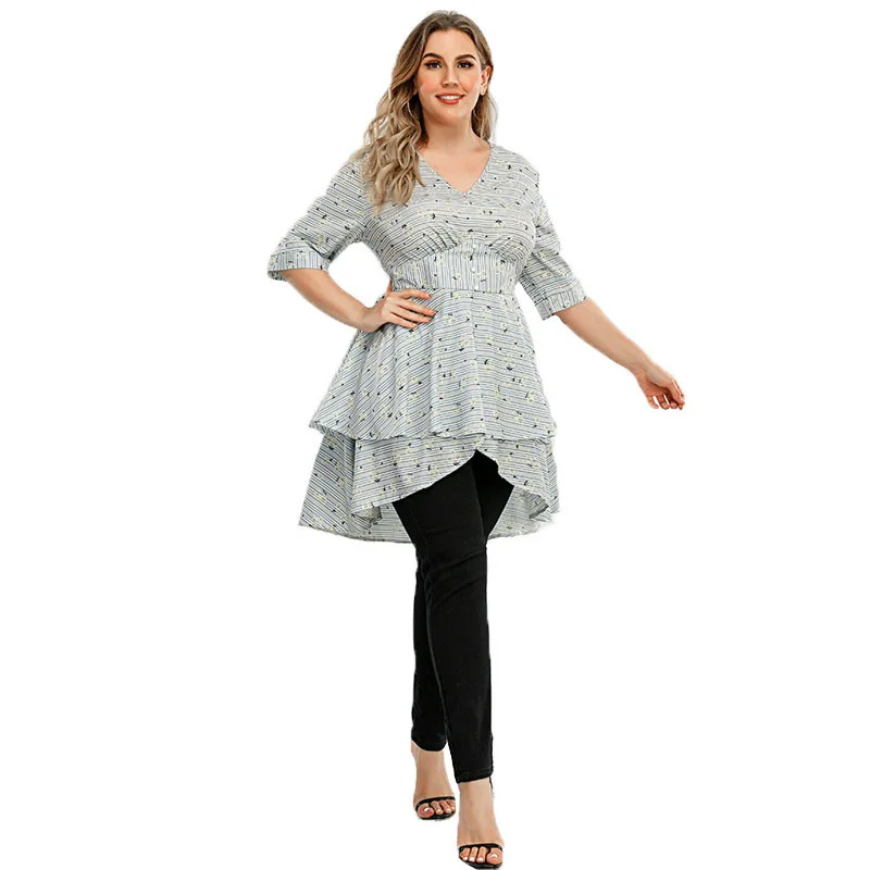 Summer Elegant Woman Top Plus Size Tops Women's Tunic Half Sleeve Striped Printed Floral Cascading Ruffles Long Tunic for Women
Summer Elegant Woman Top Plus Size Tops Women's Tunic Half Sleeve Striped Printed Floral Cascading Ruffles Long Tunic for Women