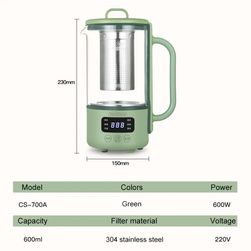600ml Electric Kettle Health Preserving Pot Stew Cup Multifunctional Glass Boiled Teapot Mini Heating Cup with Filter 220V
600ml Electric Kettle Health Preserving Pot Stew Cup Multifunctional Glass Boiled Teapot Mini Heating Cup with Filter 220V