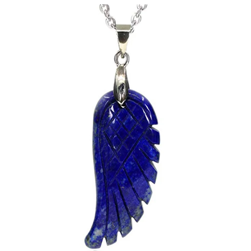 

FYJS Unique Silver Plated Angel Wing Pendant Lapis Lazuli Necklace Link Chain Jewelry