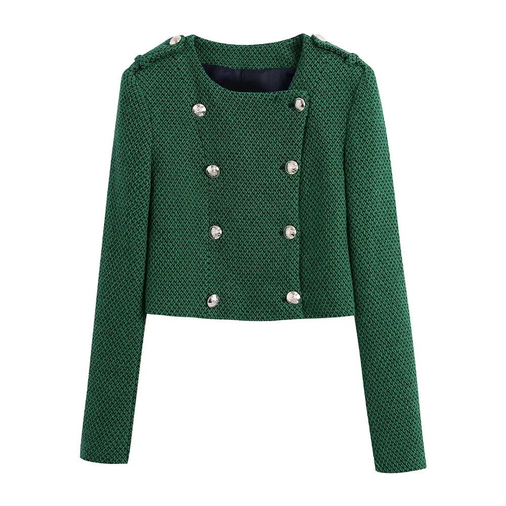 

Женский твидовый винтажный Блейзер XEASY, Зеленый Клетчатый офисный пиджак с длинным рукавом, Женский облегающий двубортный уличный пиджак, т...
