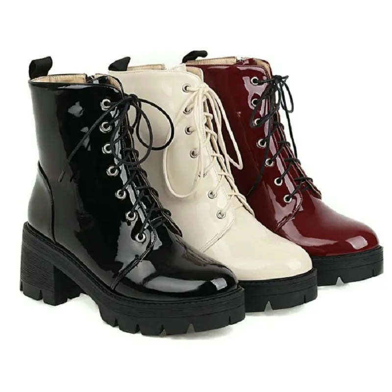 2020 winter autumn fleece warm woman's boots patent PU leather black white platform chunky high heels womens Female ankle boots
2020 winter autumn fleece warm woman's boots patent PU leather black white platform chunky high heels womens Female ankle boots