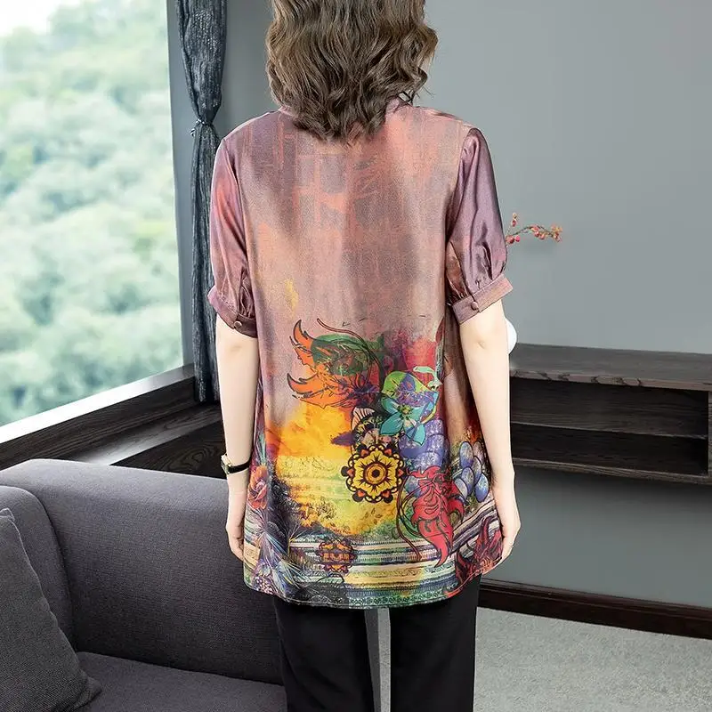 Imitation silk shirt women 2021 summer new fashion printing temperament V-neck western loose top
Imitation silk shirt women 2021 summer new fashion printing temperament V-neck western loose top