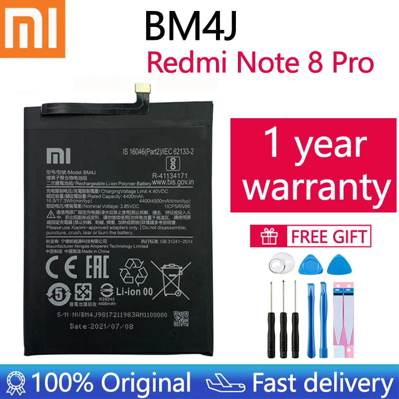 100% Оригинальный аккумулятор 4500 мАч BM4J для Xiaomi Redmi Note 8 Pro Note8 Pro оригинальный сменный аккумулятор для телефона + Подарочные инструменты + накле...
100% Оригинальный аккумулятор 4500 мАч BM4J для Xiaomi Redmi Note 8 Pro Note8 Pro оригинальный сменный аккумулятор для телефона + Подарочные инструменты + накле...