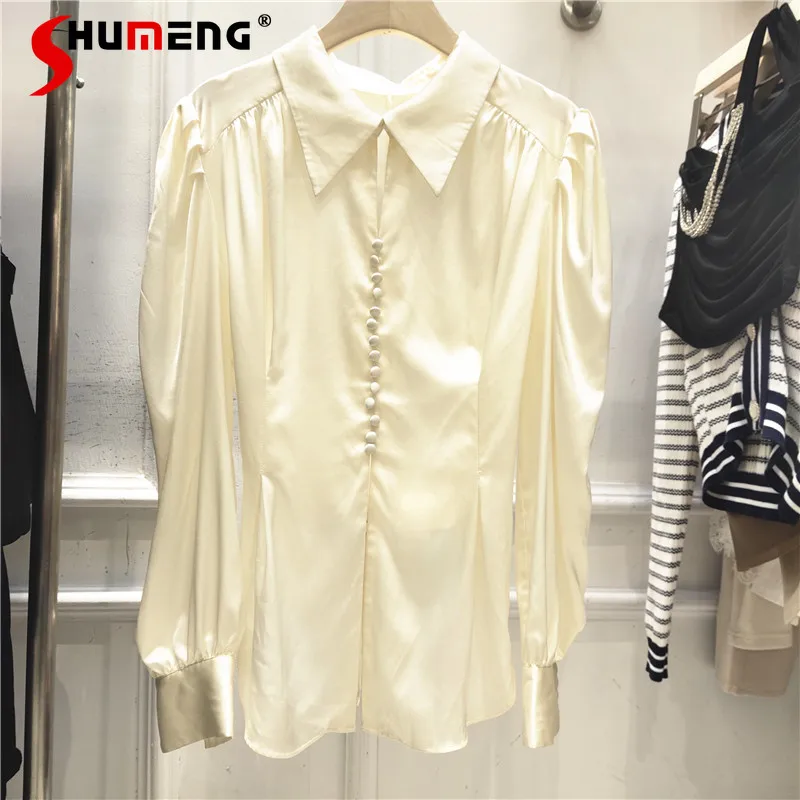 Gentle Temperament Women Beige Long Sleeve Pullover Shirts 2021 Summer French Back Slit Bow Vinegar Satin Tops Blusas Para Mujer
Gentle Temperament Women Beige Long Sleeve Pullover Shirts 2021 Summer French Back Slit Bow Vinegar Satin Tops Blusas Para Mujer