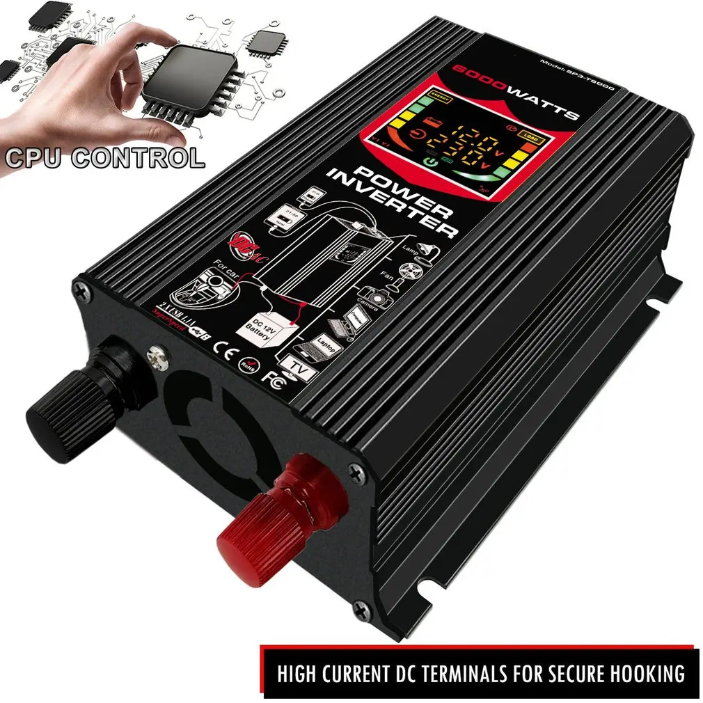 6000W 12V to 220V/110V Smart Display Car Power Inverter Converter Adapter Dual USB Voltage Transformer Modified Sine Wave
6000W 12V to 220V/110V Smart Display Car Power Inverter Converter Adapter Dual USB Voltage Transformer Modified Sine Wave