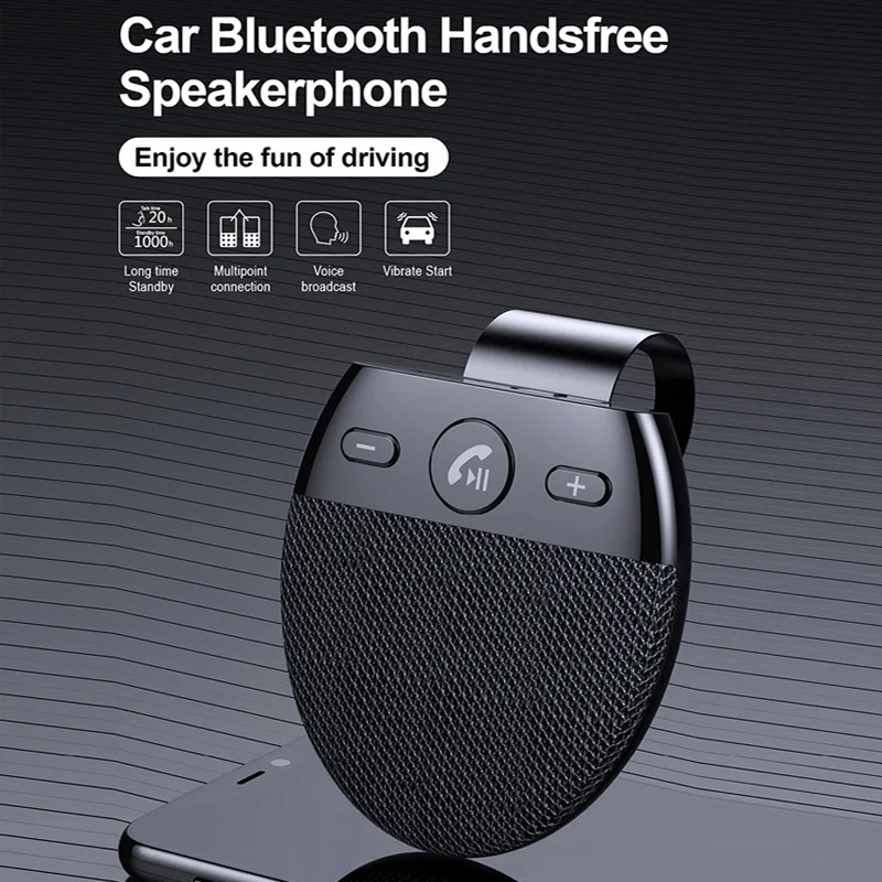 

JaJaBor Bluetooth 5.0 Handsfree Carkit Sun Visor Clip Wireless Audio Receiver Speakerphone Loud Speaker Stereo Sound MP3 Player